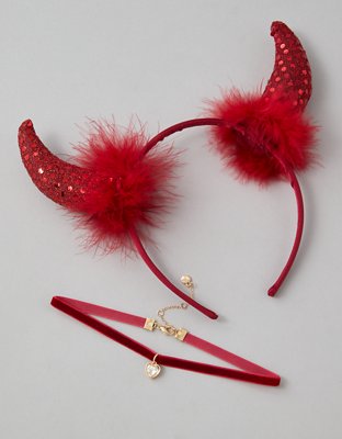 AEO Devil Cat Ears Headband & Necklace