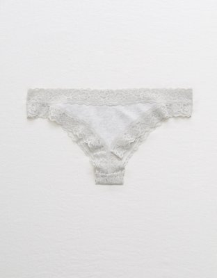 Aerie Lace Trim Cotton Thong Underwear