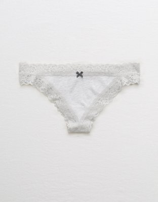 Aerie Lace Trim Cotton Thong Underwear