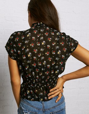 Женские топы American Eagle Don't Ask Why Smocked Hi-Neck Top — фото 2