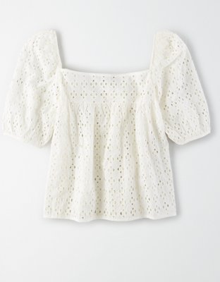 Женские топы American Eagle AE Studio Puff Sleeve Eyelet Top — фото 2