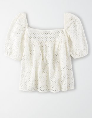 AE Studio Puff Sleeve Eyelet Top
