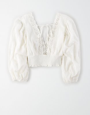 Женские блузки American Eagle AE Studio Open Back Lace Trim Blouse — фото 2