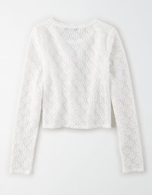 Женские футболки American Eagle AE Studio Long Sleeve Lace T-Shirt — фото 2