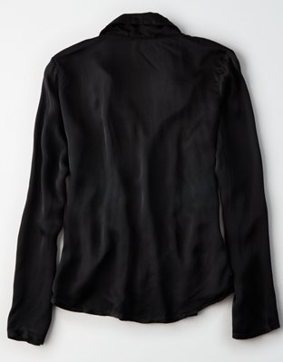 Женские рубашки American Eagle Don't Ask Why Cropped Satin Long Sleeve Shirt — фото 4