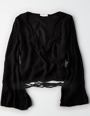 Женские рубашки American Eagle Don't Ask Why Wrap Front Surplice Shirt — фото 3