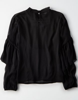 Женские рубашки American Eagle Don't Ask Why Ruffle Chiffon Shirt — фото 4