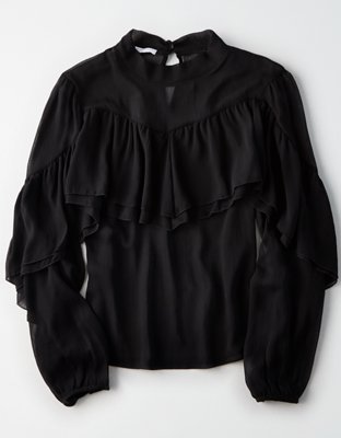 Женские рубашки American Eagle Don't Ask Why Ruffle Chiffon Shirt — фото 3