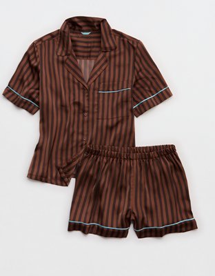 Aerie Liquid Satin PJ Short Sleeve Top & Boxer Gift Set
