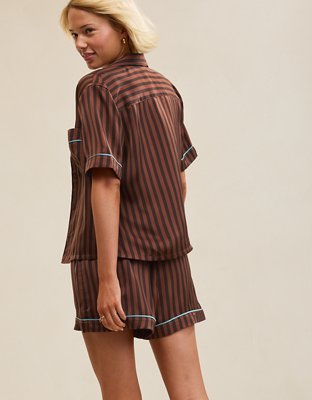 Aerie Liquid Satin PJ Short Sleeve Top & Boxer Gift Set