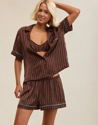 Aerie Liquid Satin PJ Short Sleeve Top & Boxer Gift Set
