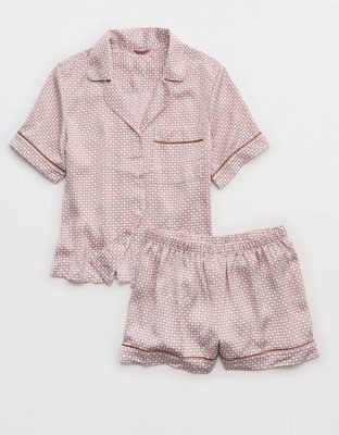 Aerie Liquid Satin PJ Short Sleeve Top & Boxer Gift Set
