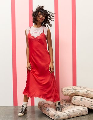 red satin slip dress Lebby Mini in Women's Bright red Tie-Detail Satin