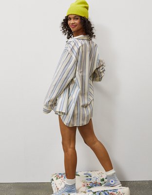 Женский топ Aerie x Emily + Meritt Cotton Club в полоску с длинным рукавом, цвет: Синий — фото 2