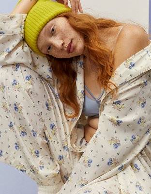 Женский топ Aerie x Emily + Meritt Satin Floral Print, цвет: Морская соль — фото 6
