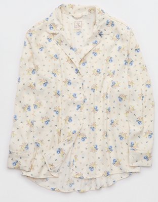 Женский топ Aerie x Emily + Meritt Satin Floral Print, цвет: Морская соль — фото 3