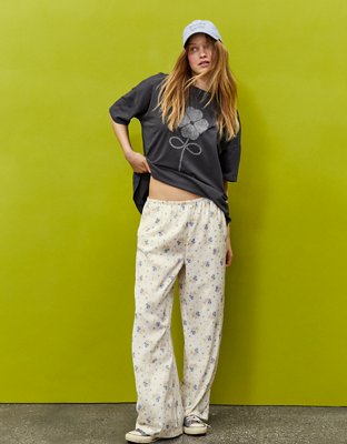 Aerie x Emily + Meritt Satin Floral Print Pant