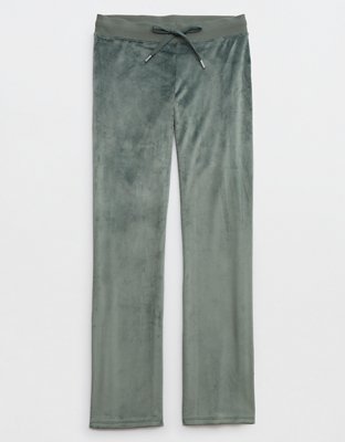NWT Aerie Groove-On Rib Velour Flare Pant Nomad Olive Size Small Reg Inseam