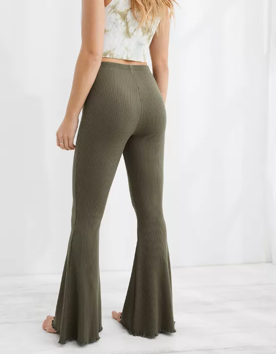 Aerie Kick-It Ribbed High Waisted Super Flare Pant