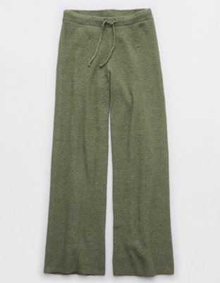 Aerie Green Waffle Knit Flare Pants Women's Size Small - beyond exchange