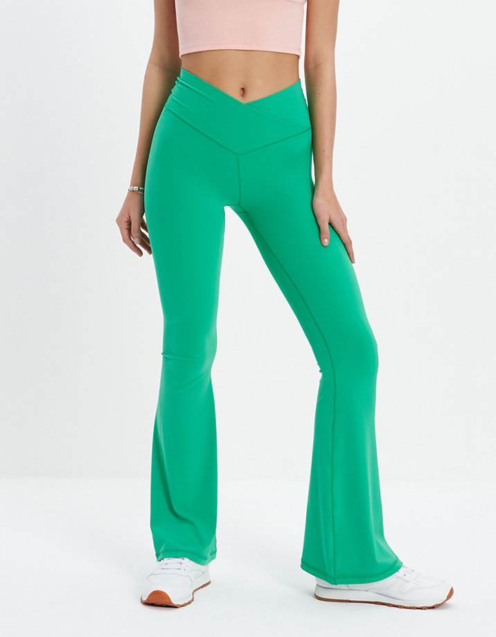 OFFLINE By Aerie Real Me High Waisted Crossover Flare green Leggings bell  bottom