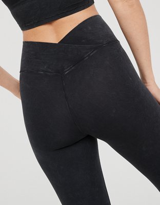 Aerie Double Crossover Flare Leggings Black Size L - $25 (58% Off