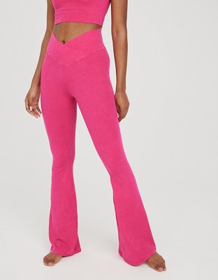 aerie, Pants & Jumpsuits, Offline By Aerie Real Me High Waisted Crossover  Flare Legging Mauve Pink Xl