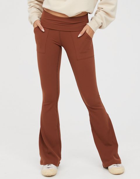 Женские брюки Aerie OFFLINE By Aerie Ribbed Pocket Foldover Flare Legging
