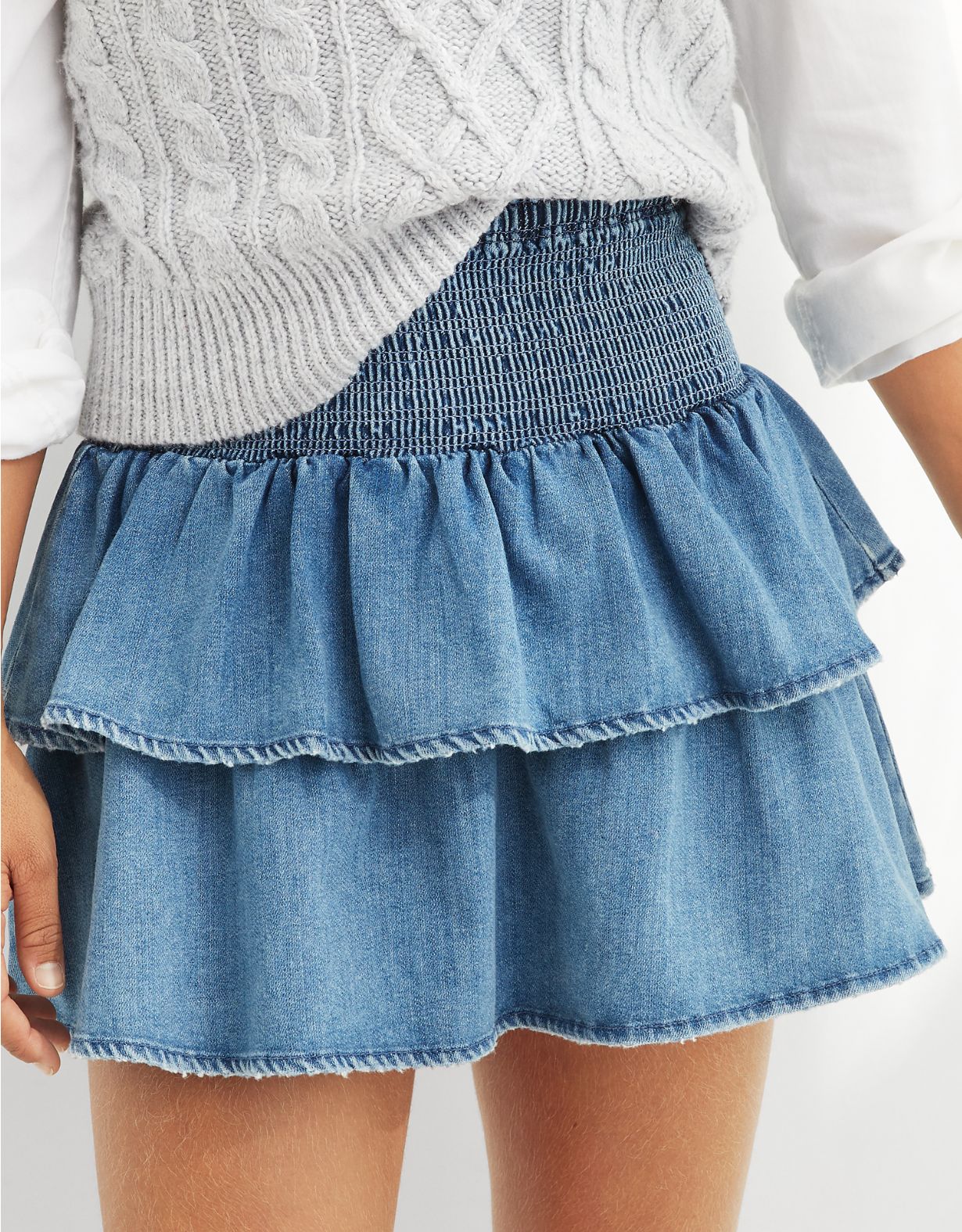 Aerie Frills 'N' Thrills Denim Mini Skirt