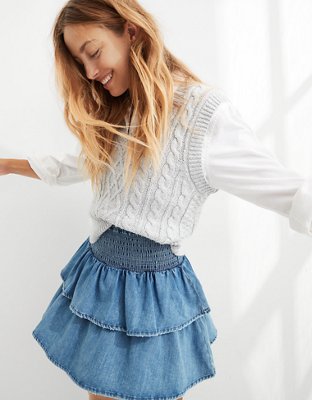 Aerie Frills 'N' Thrills Denim Mini Skirt