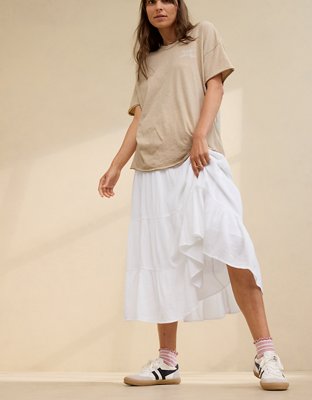 ARI WHITE LINEN TIERED MAXI SKIRT