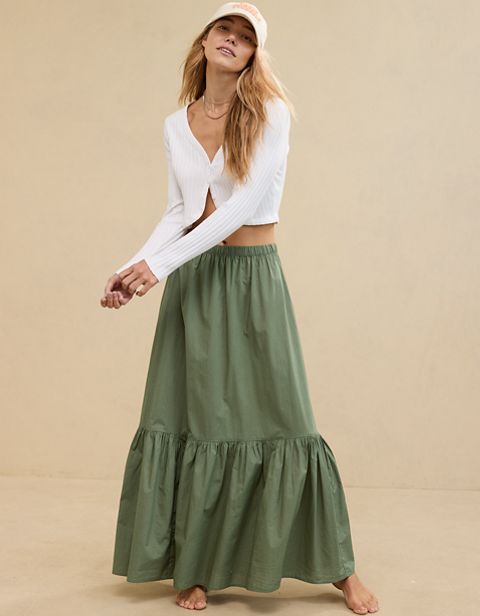 Женские юбки Aerie Poplin Tiered Maxi Skirt
