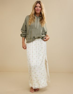Aerie Satin Midi Skirt