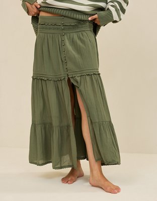 Aerie Boho Button Maxi Skirt