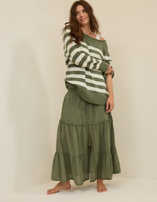 Aerie Maxi Skirt Bohemia con Botones