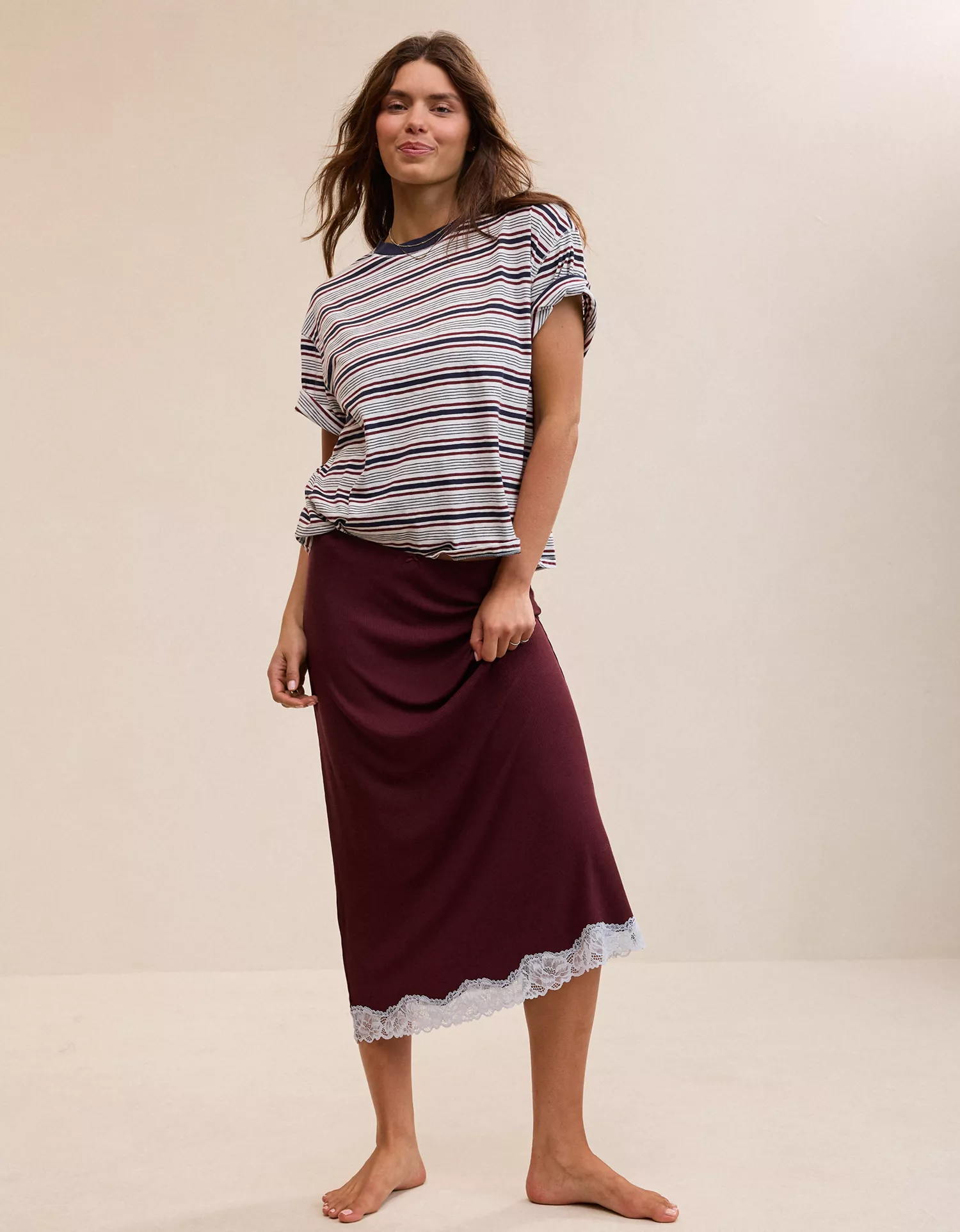 OVERSLEPT by Aerie Real Soft Rib Midi Skirt