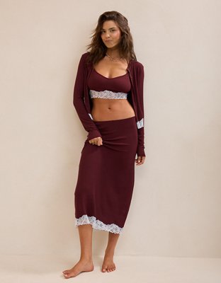OVERSLEPT by Aerie Real Soft Rib Midi Skirt | Aerie