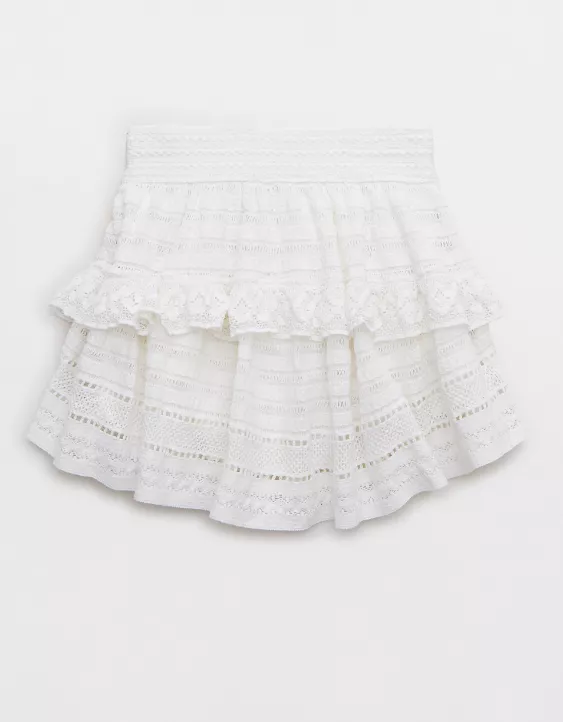 Aerie Textured Lace Ruffle Mini Skirt