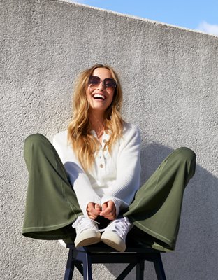 OFFLINE By Aerie Real Me High Waisted Crossover Rib Super Flare Legging