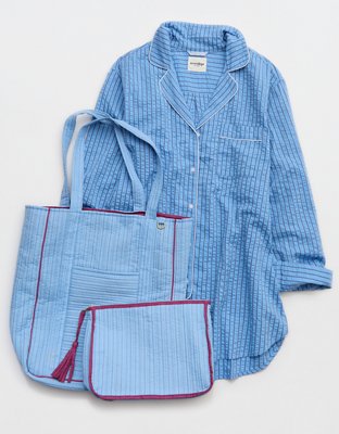 OVERSLEPT by Aerie Seersucker Oversized Sleep Shirt