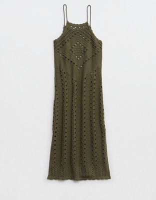 Aerie Crochet Halter Midi Dress