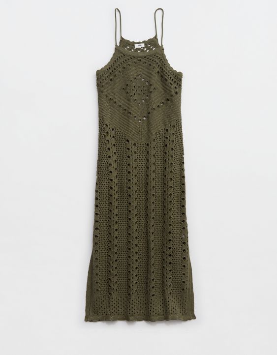 Aerie Crochet Halter Midi Dress