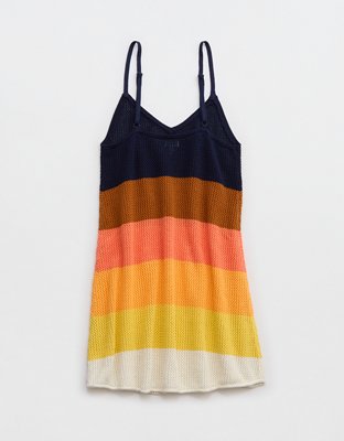 Aerie Stripe Crochet Coverup Mini Dress