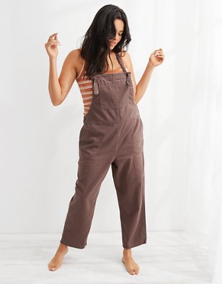 Aerie Kick Flare Corduroy Wide Leg Jumpsuit Overalls Brown Size S