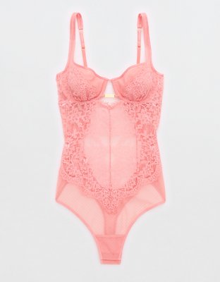 Aerie Small 2 Piece Set, Smoothez Mesh Bodysuit & Poppy Lace