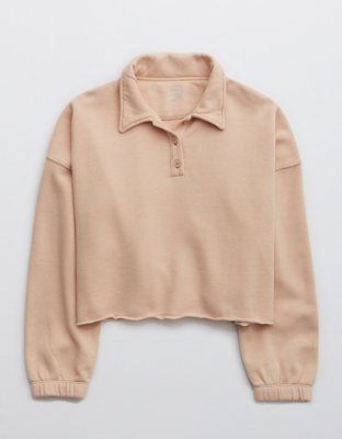 Aerie Fleece-Of-Mind Cropped Polo Sweatshirt