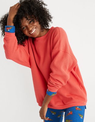 red oversized sweatshirt