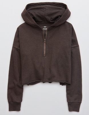 Aerie Fleece-Of-Mind Cropped Quarter Zip Hoodie
