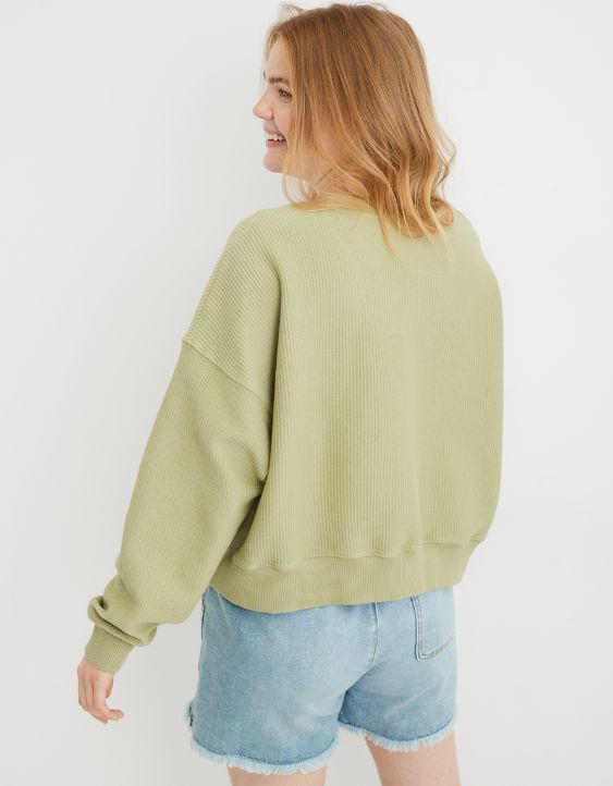 Aerie New Love Corded Cropped Crew Sweatshirt