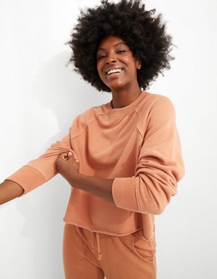Aerie Fleece-Of-Mind Varsity Cropped Crew Neck Sweatshirt